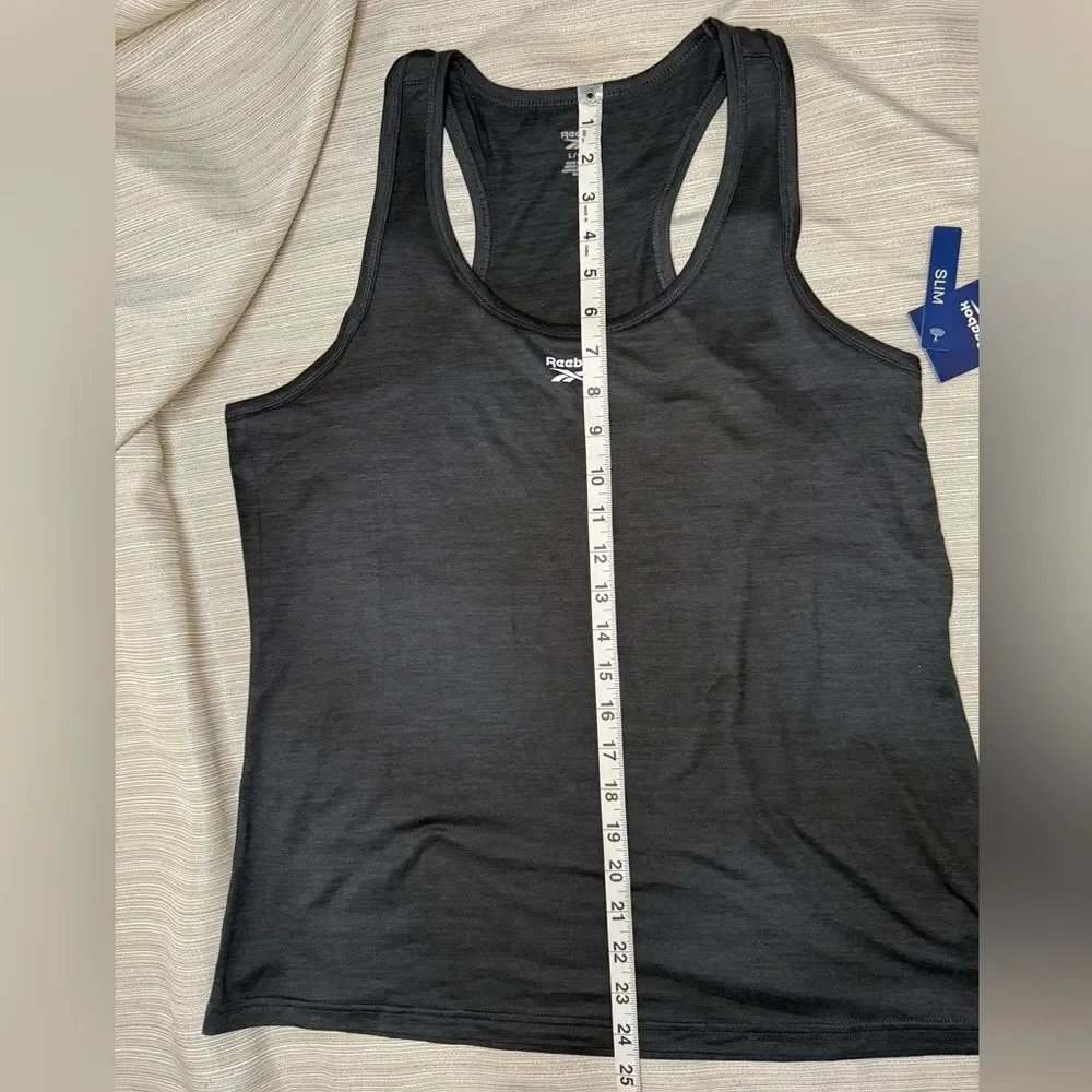 Reebok Top - Womens Off The Charts Slim Performance Tank, Size L, Black Heather - Picture 7 of 9
